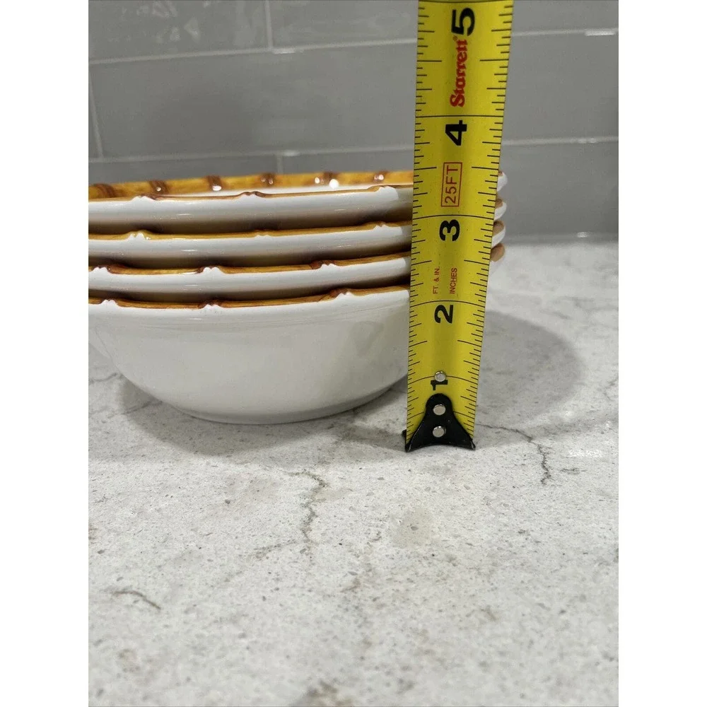 Set 4 WOOD LOOK RIM EDGE 7.5" White SALAD Soup Bowls Tommy Bahama Melamine Bowl - Picture 3 of 5